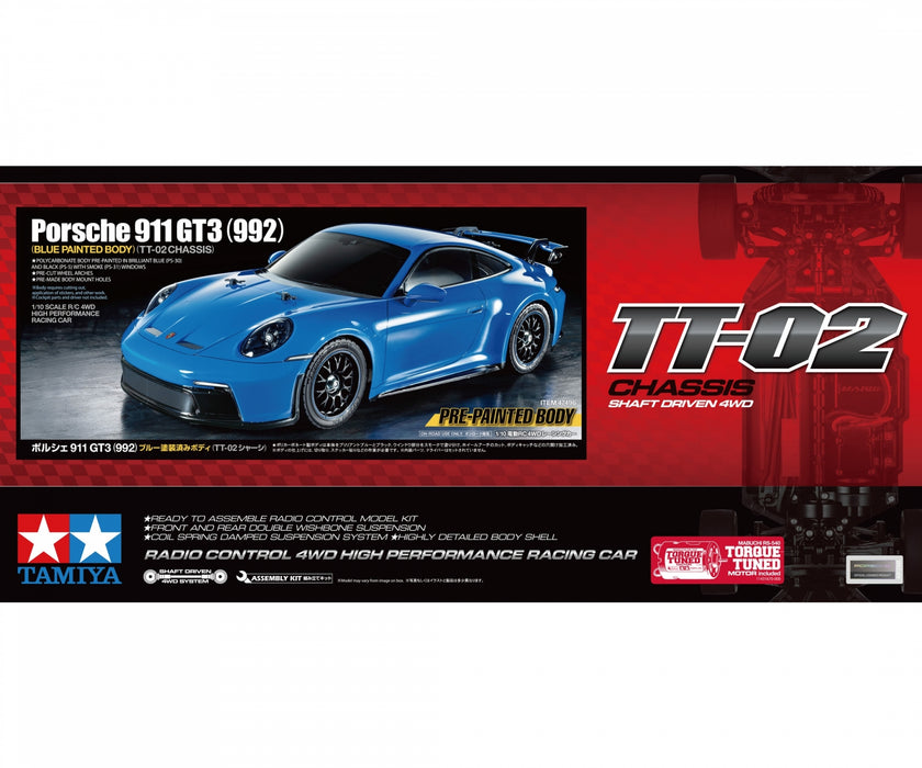 Tamiya Porsche 911 GT3 (992) 1/10 Blue Painted Body TT-02 - 47496A (ohne ESC)