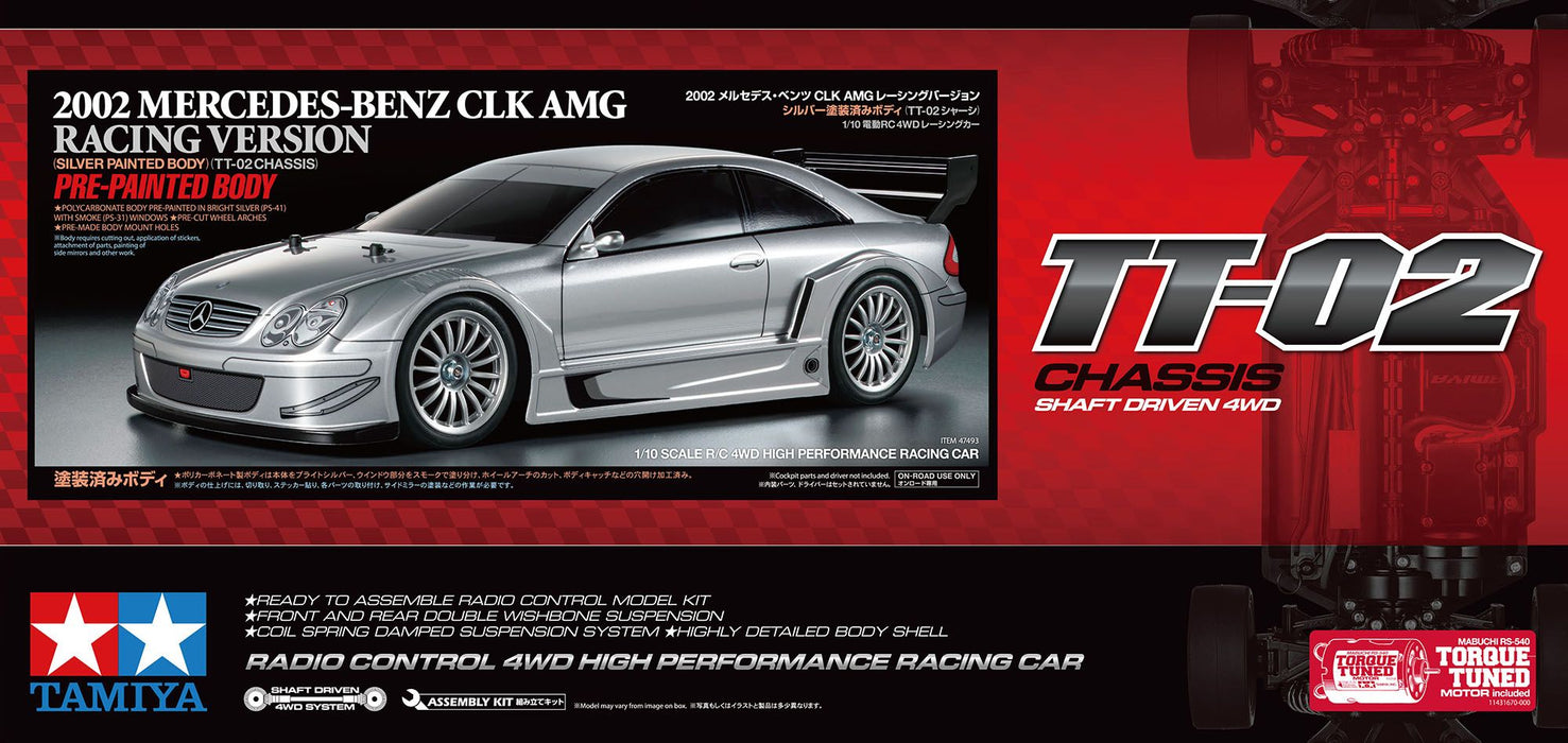 Tamiya Mercedes CLK AMG 1/10 Racing Version Silver Painted Body TT-02 - 47493A (ohne ESC)