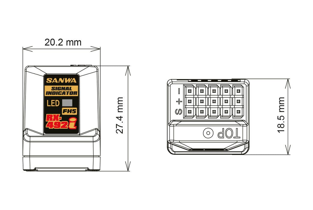 Sanwa RX492i (FH5/FH5U) Waterproof Telemetry "Built-in" Antenna Receiver - 107A41386A