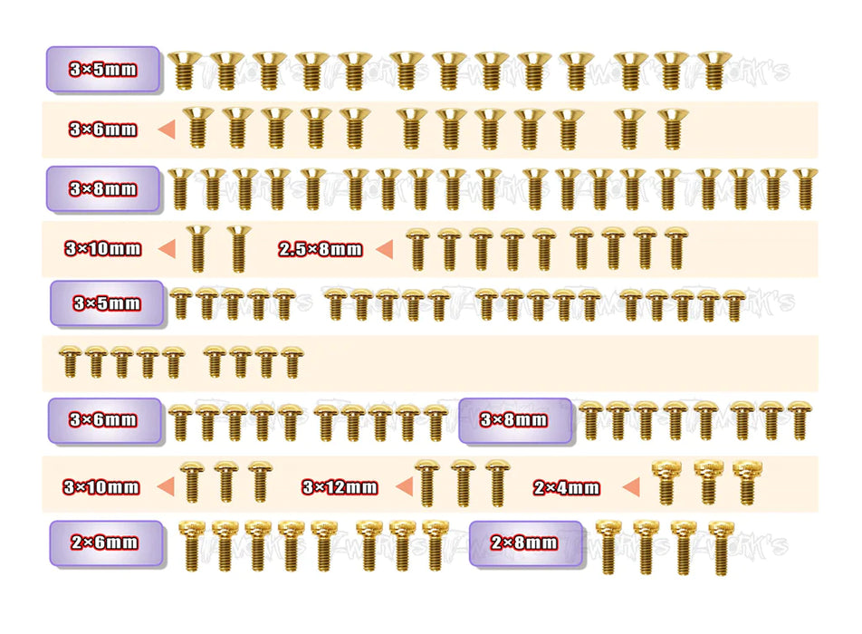 T-Works GSS-A800R Gold Plated Steel Screw Set 123pcs. for Awesomatix A800R