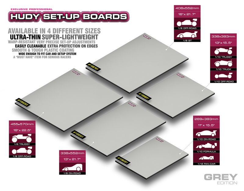 Hudy Setup Board Lightweight GREY for 1/8 Onroad 338x552mm - H108501