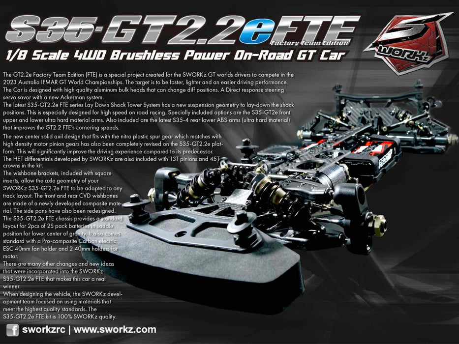 Sworkz S35-GT2.2e FTE Factory Team Edition 1/8 Brushless Power GT Pro Kit - SW910038F