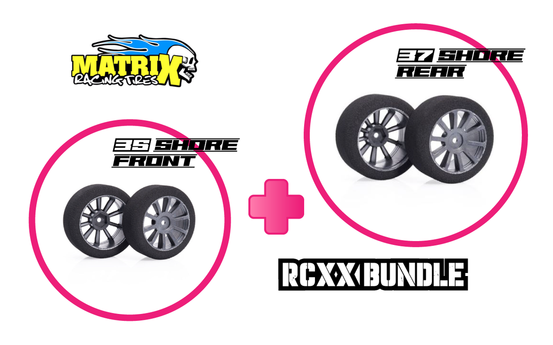 Matrix 1/10 GP Tires RCXX SET "Soft" (Front 35 / Rear 37 Shore) CARBON RIM (4) - MX-10-35/37AC-SET